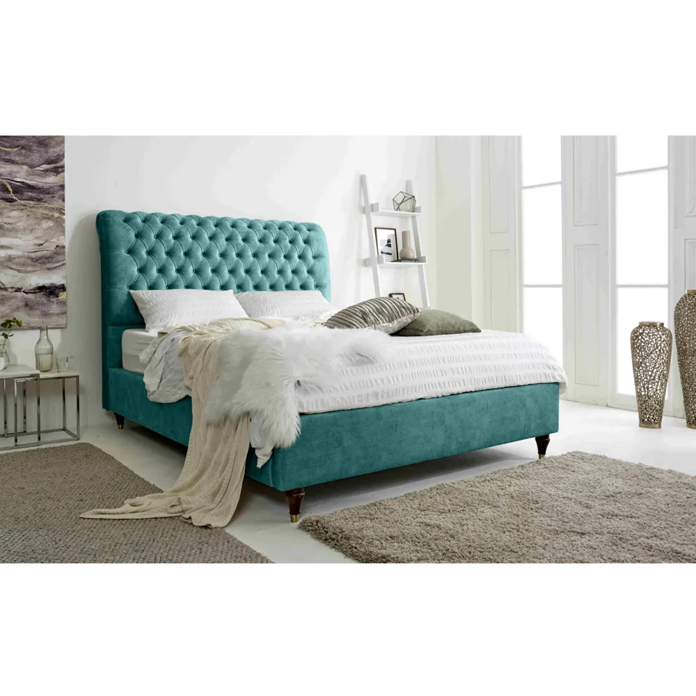 Alisyn Single Bed Frame with Sleigh Headboard - Blue, Fabric