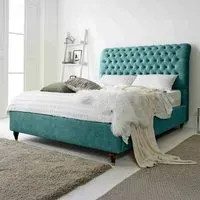 Alisyn Single Bed Frame with Sleigh Headboard - Blue, Fabric