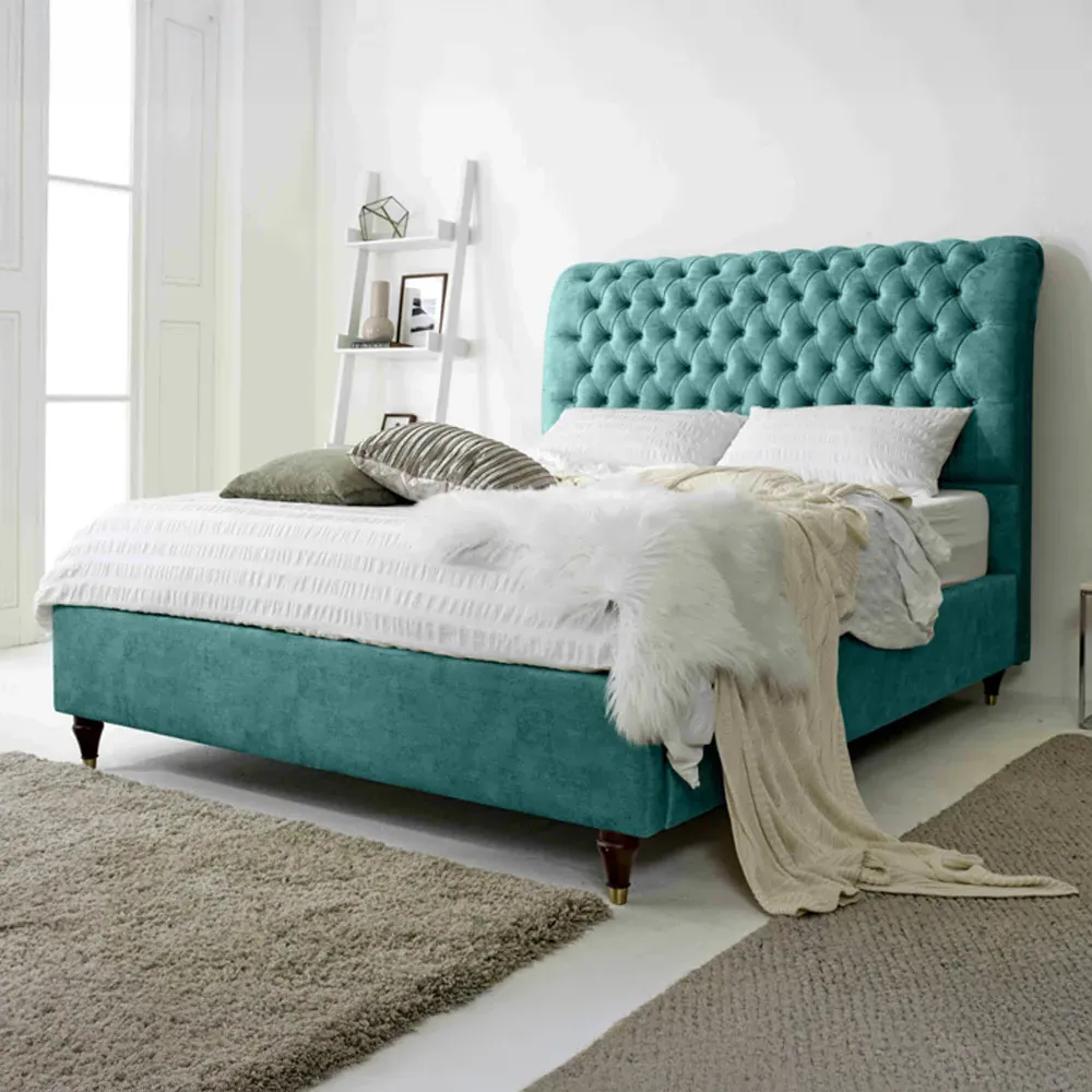 Alisyn Single Bed Frame with Sleigh Headboard - Blue, Fabric image