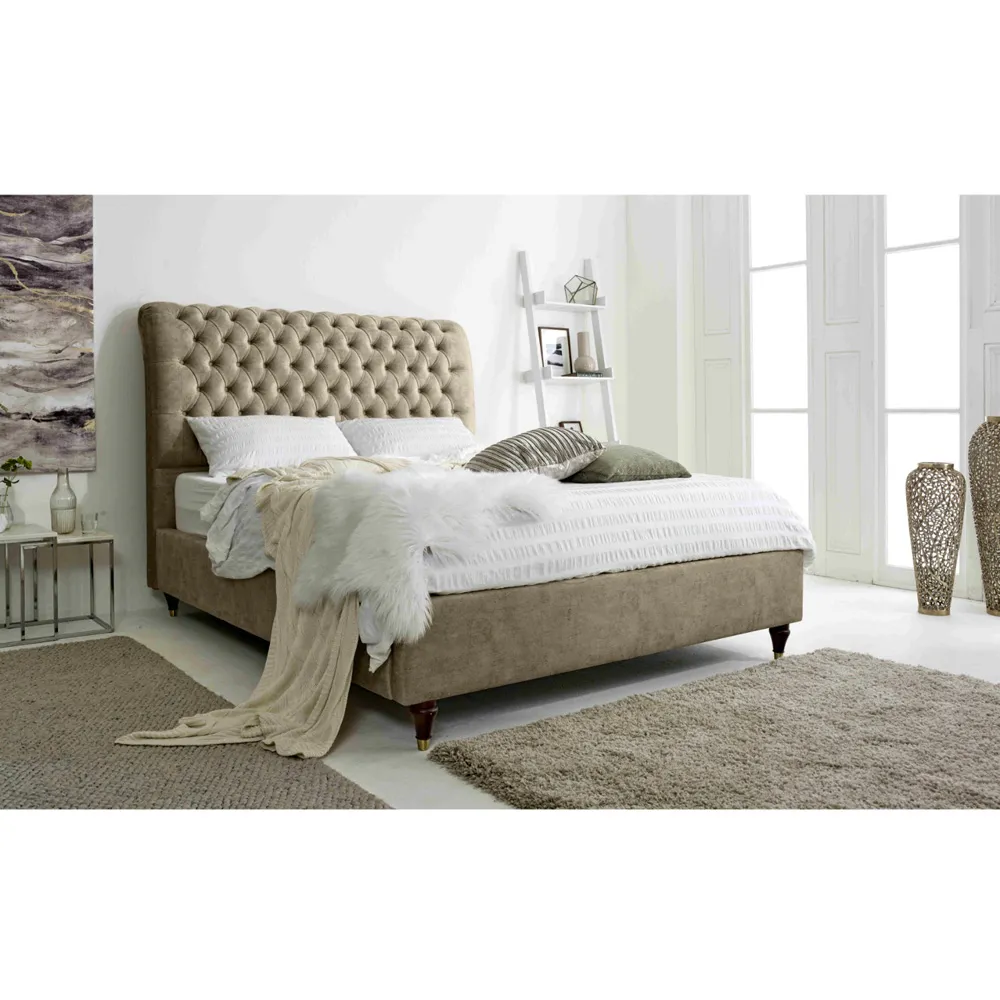 Alisyn Single Bed Frame with Sleigh Headboard - Cream, Fabric