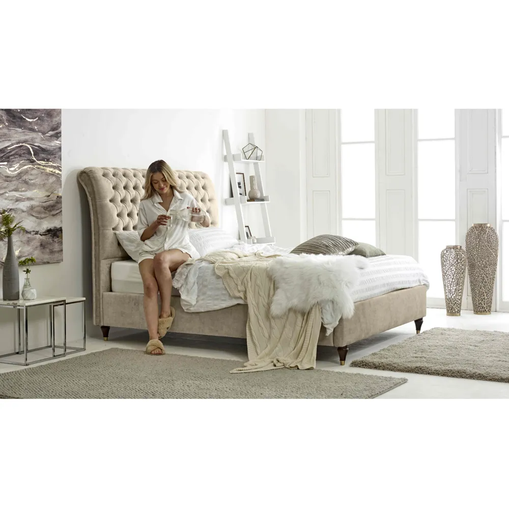 Alisyn Single Bed Frame with Sleigh Headboard - Cream, Fabric