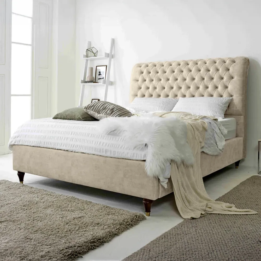 Alisyn Single Bed Frame with Sleigh Headboard - Cream, Fabric