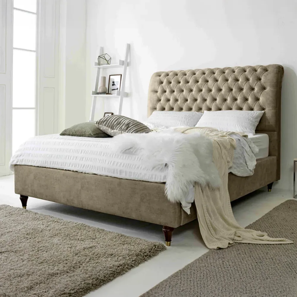 Alisyn Single Bed Frame with Sleigh Headboard - Cream, Fabric