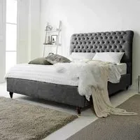 Alisyn Single Bed Frame with Sleigh Headboard - Grey, Fabric