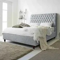 Alisyn Single Bed Frame with Sleigh Headboard - Silver, Fabric