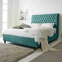 Alisyn Small Double Bed Frame with Sleigh Headboard - Blue, Fabric