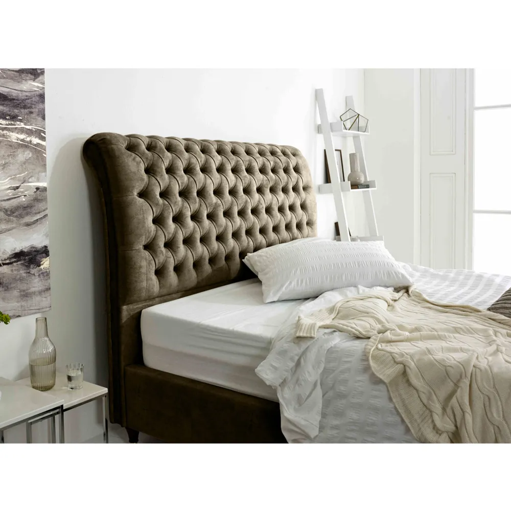 Alisyn Small Double Bed Frame with Sleigh Headboard - Cream, Fabric