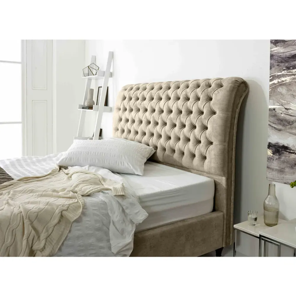 Alisyn Small Double Bed Frame with Sleigh Headboard - Cream, Fabric