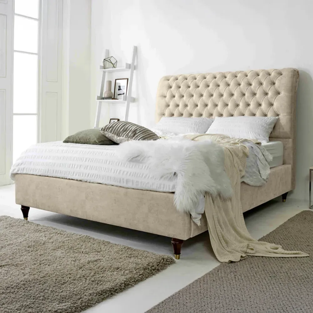 Alisyn Small Double Bed Frame with Sleigh Headboard - Cream, Fabric
