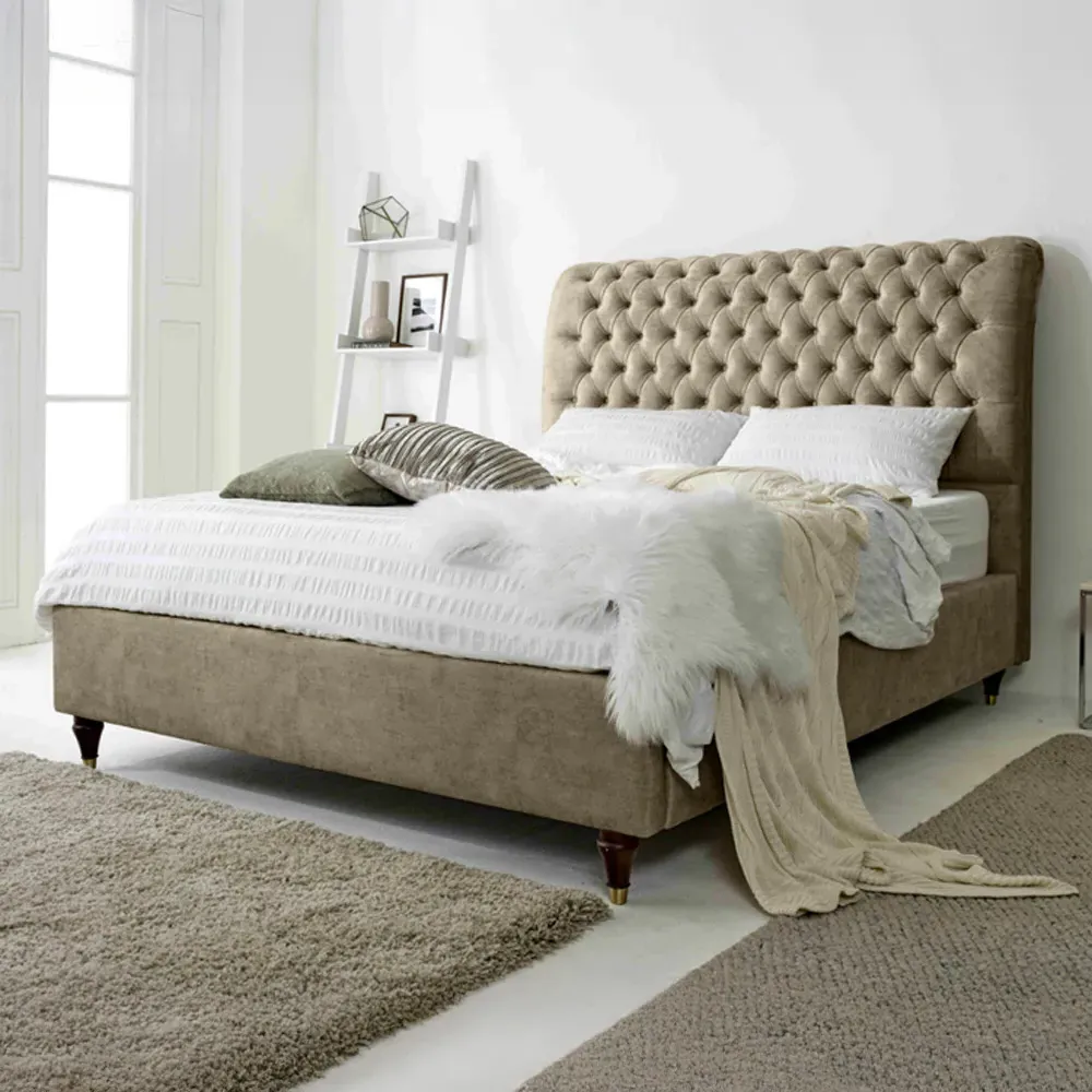 Alisyn Small Double Bed Frame with Sleigh Headboard - Cream, Fabric