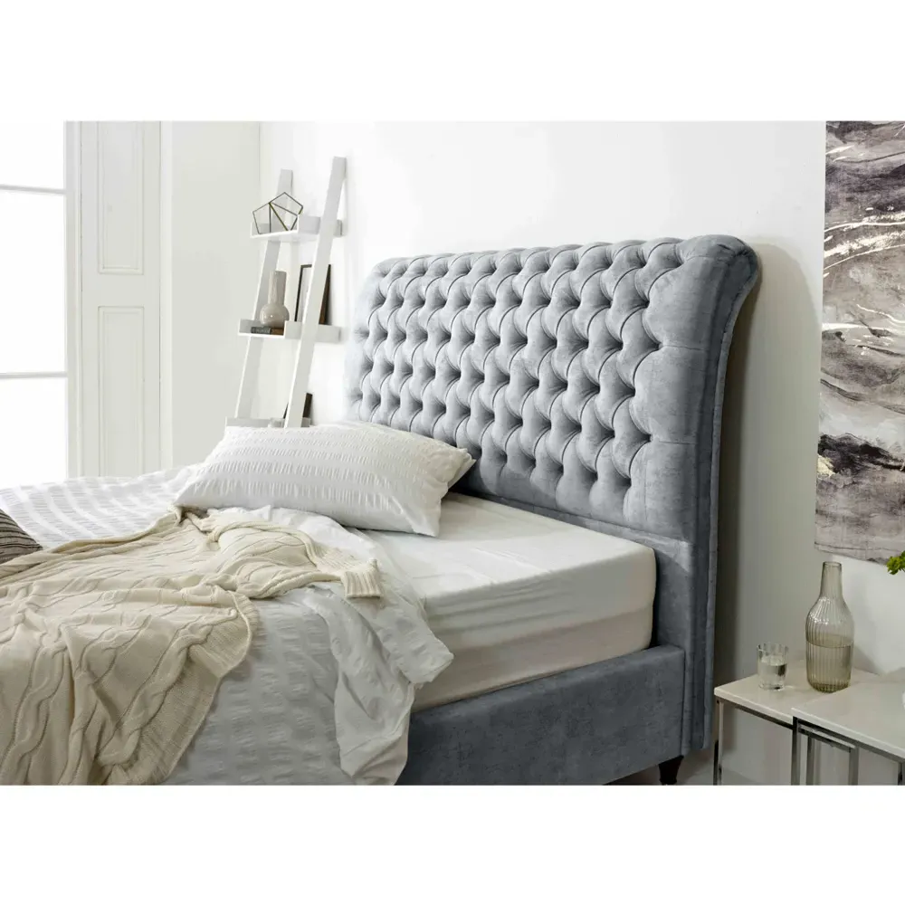 Alisyn Small Double Bed Frame with Sleigh Headboard - Silver, Fabric