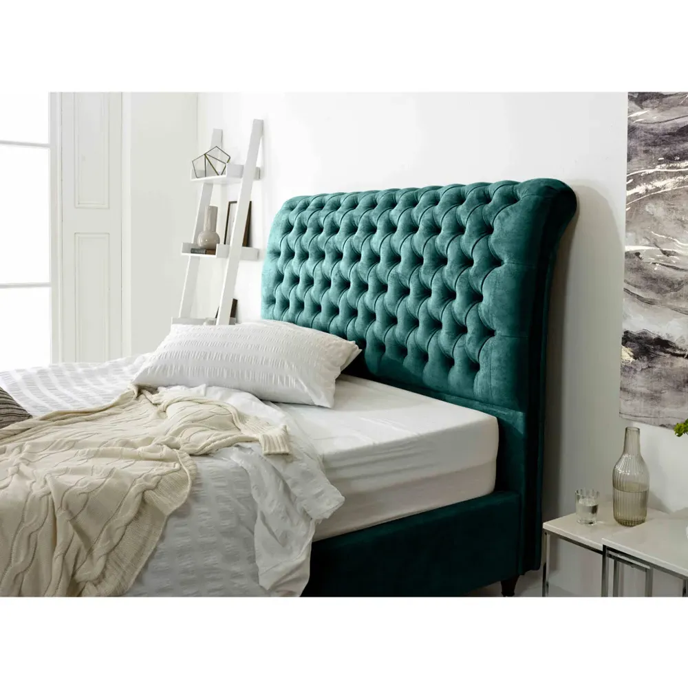 Alisyn Super King Bed Frame with Sleigh Headboard - Blue, Fabric