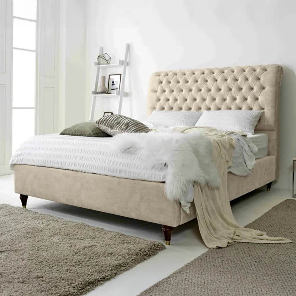 Alisyn Super King Bed Frame with Sleigh Headboard - Cream, Fabric