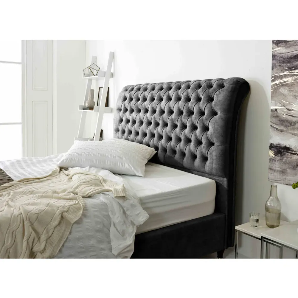 Alisyn Super King Bed Frame with Sleigh Headboard - Grey, Fabric