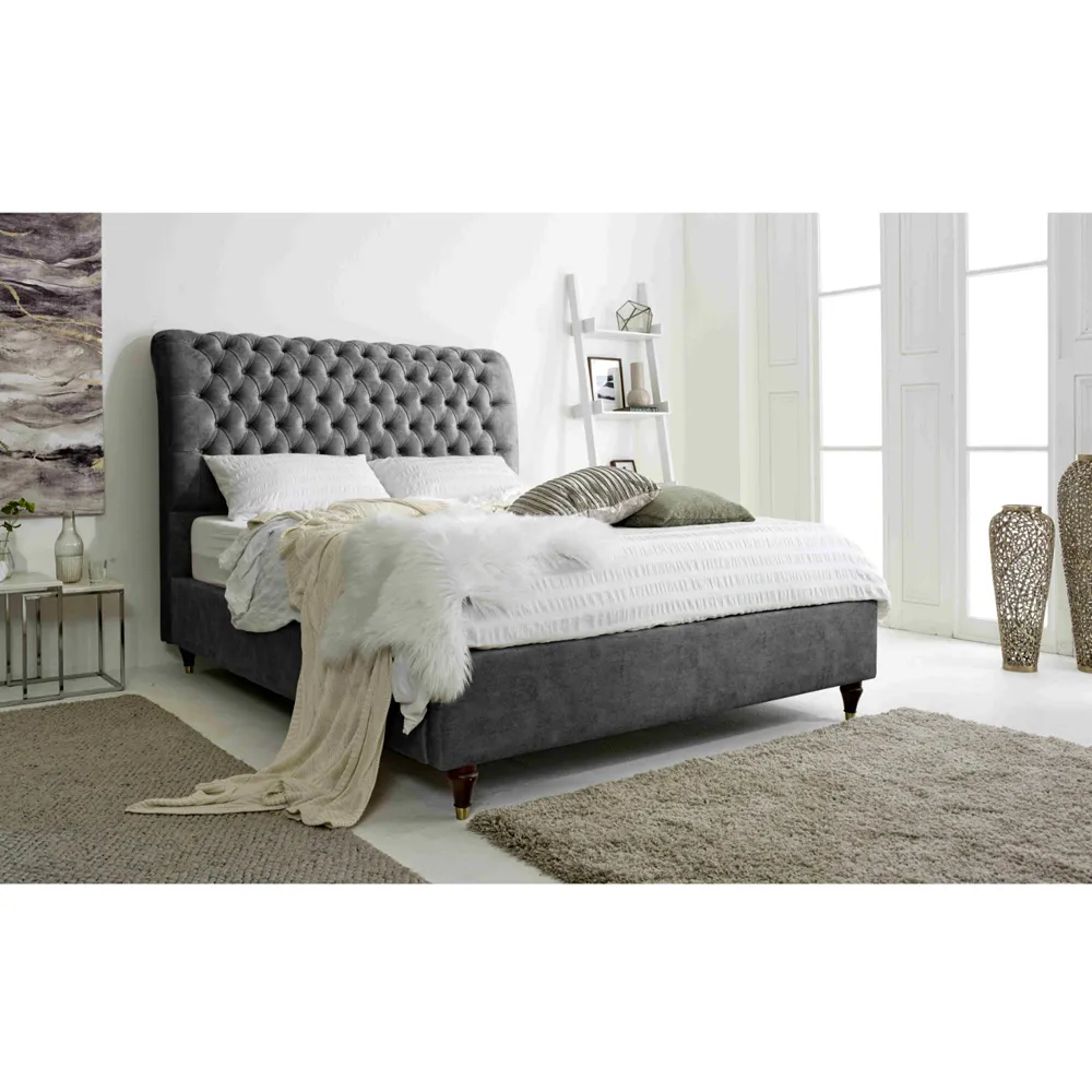 Alisyn Super King Bed Frame with Sleigh Headboard - Grey, Fabric