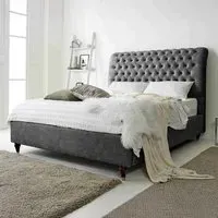 Alisyn Super King Bed Frame with Sleigh Headboard - Grey, Fabric