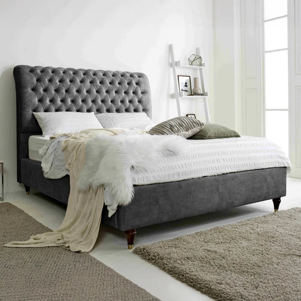 Alisyn Super King Bed Frame with Sleigh Headboard - Grey, Fabric