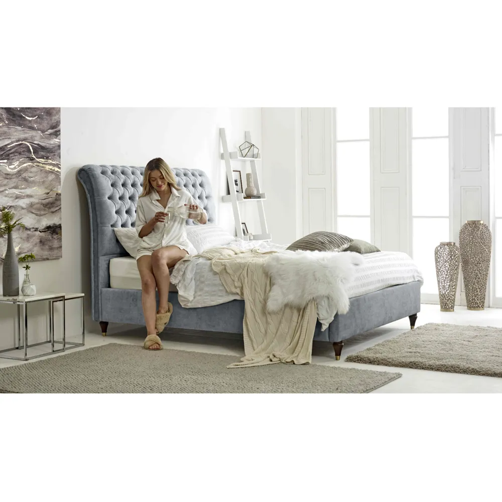 Alisyn Super King Bed Frame with Sleigh Headboard - Silver, Fabric