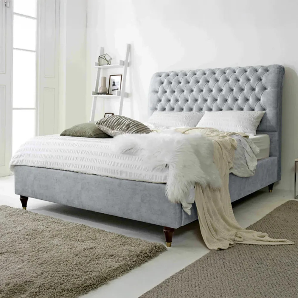 Alisyn Super King Bed Frame with Sleigh Headboard - Silver, Fabric