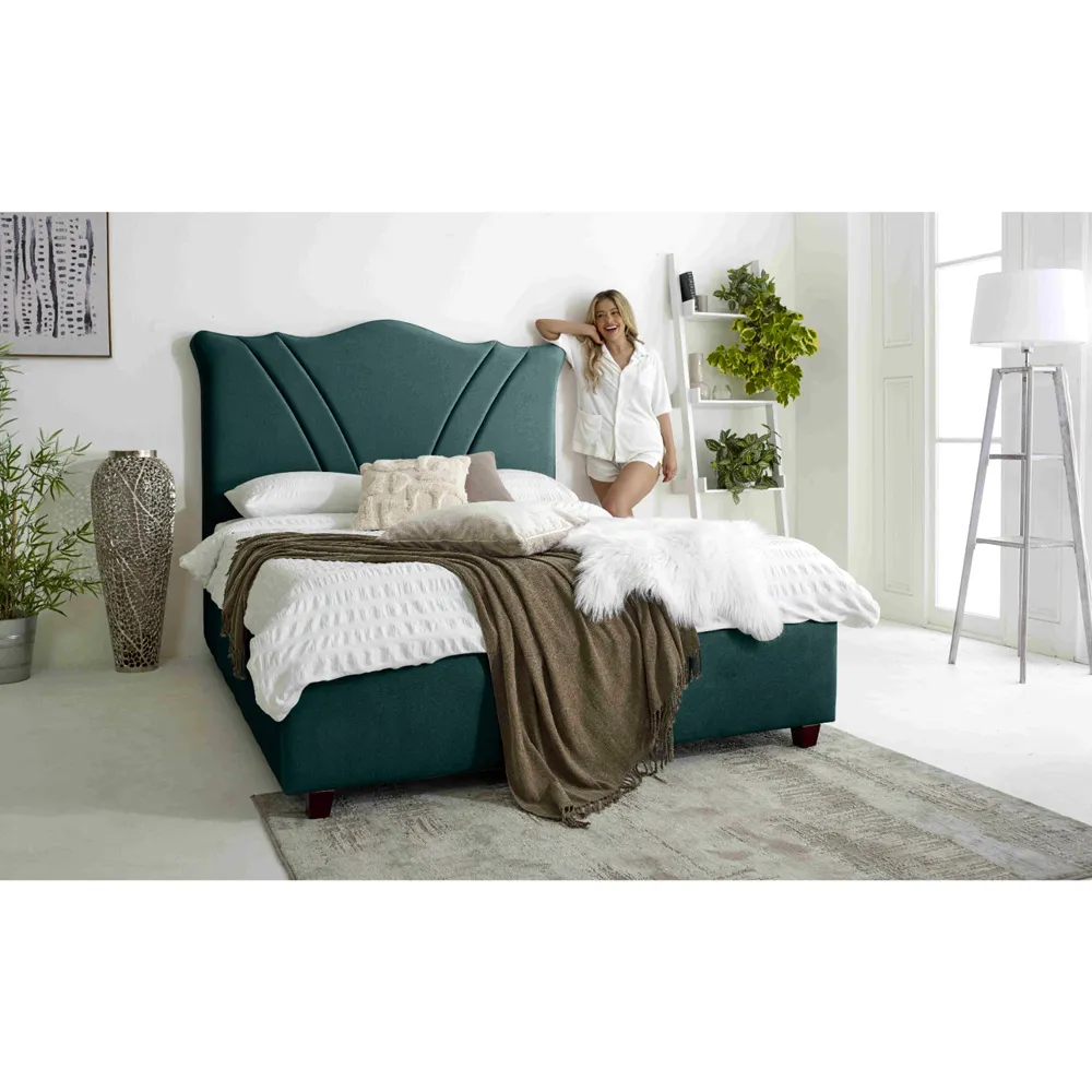Amaya Double Bed Frame - Green, Fabric