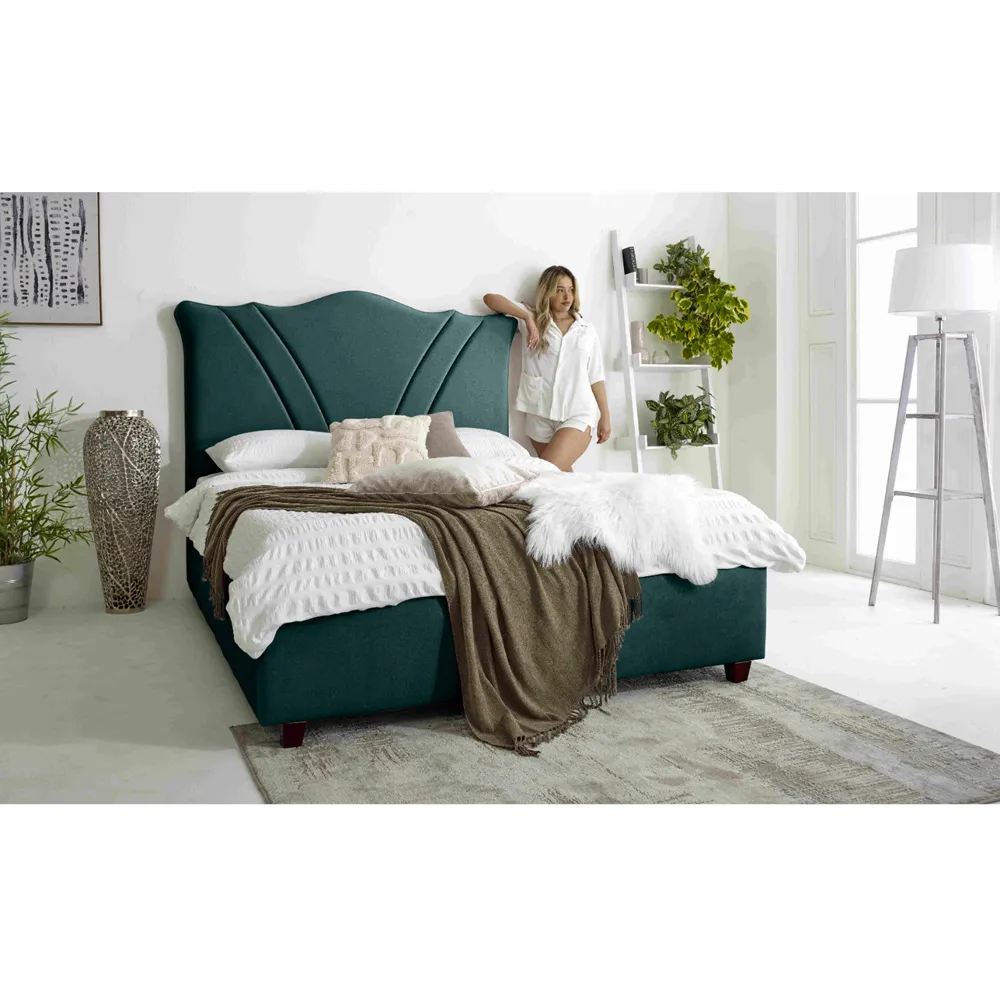 Amaya Double Bed Frame - Green, Fabric
