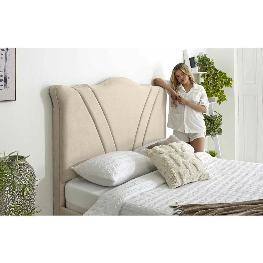 Amaya Double Bed Frame - Pearl, Fabric