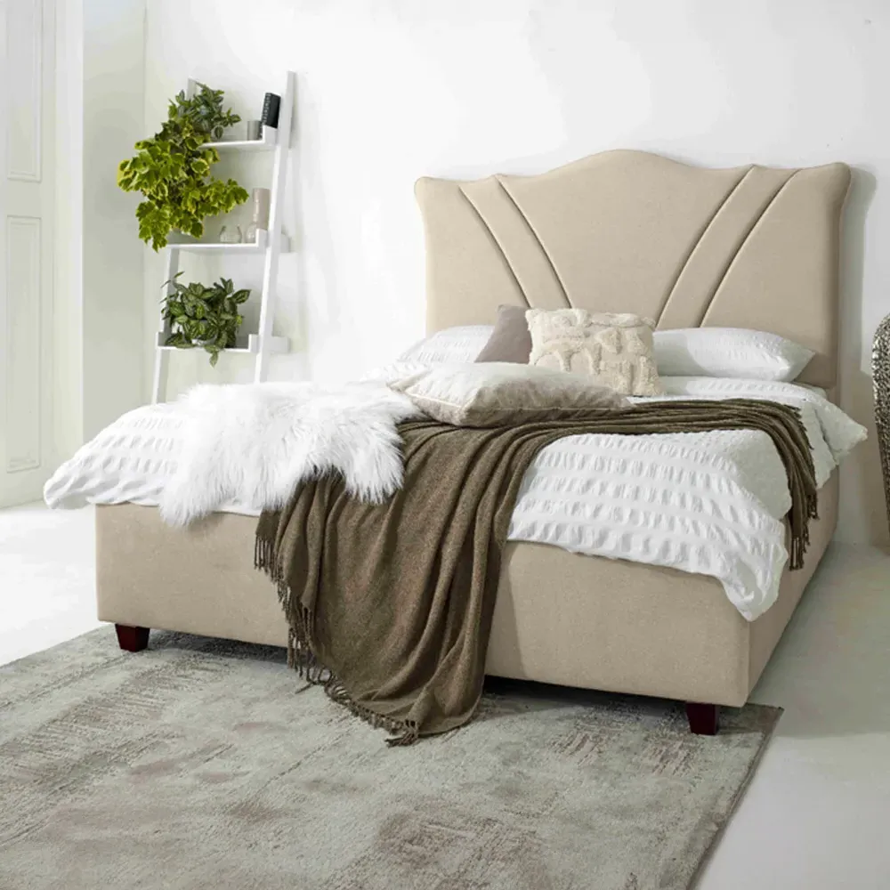 Amaya Double Bed Frame - Pearl, Fabric