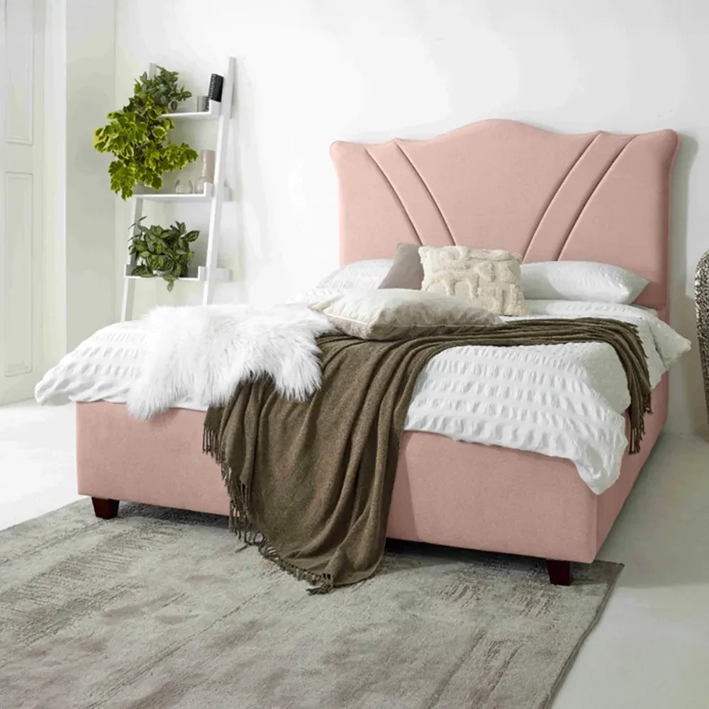 Amaya Double Bed Frame - Pink, Fabric