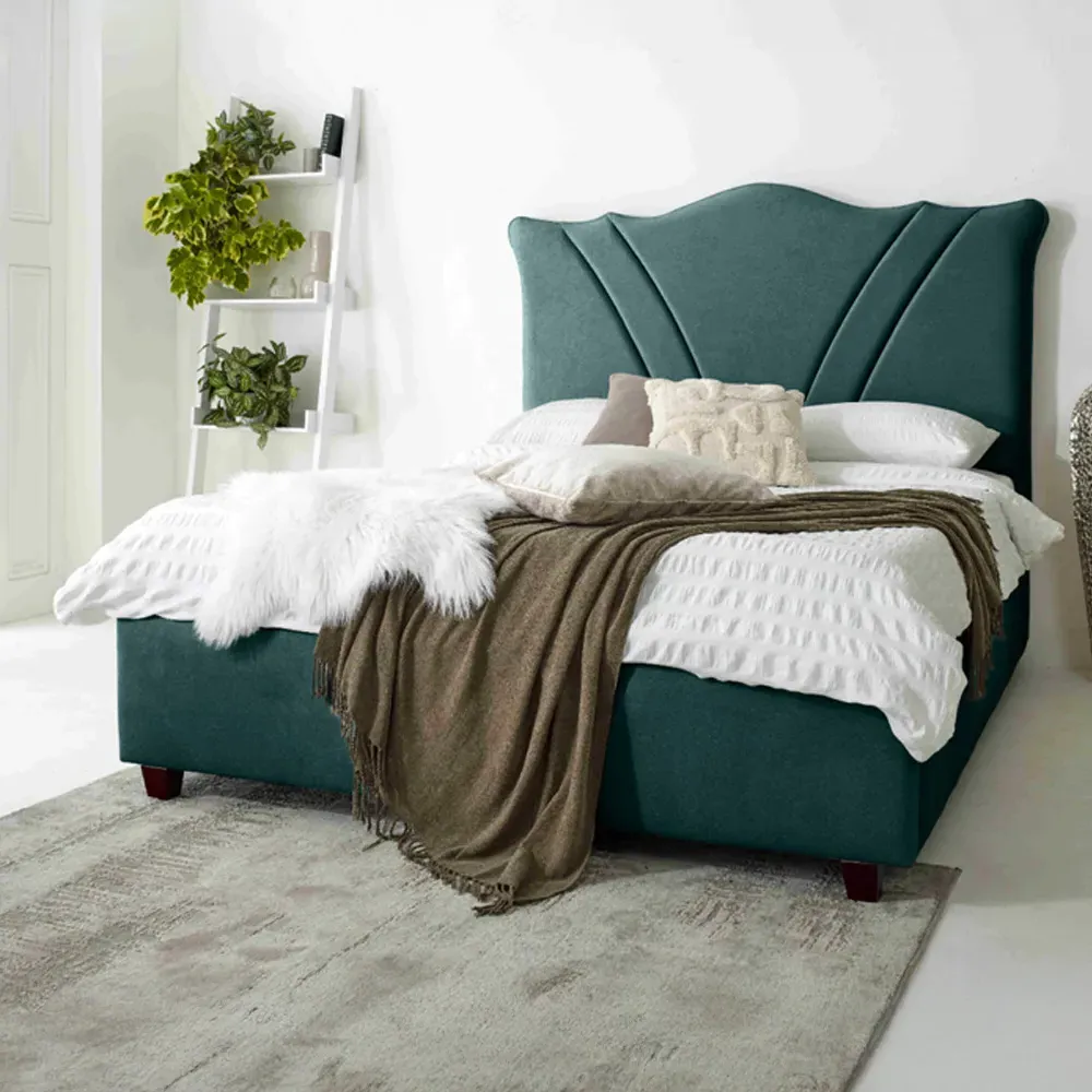 Amaya King Size Bed Frame - Green, Fabric