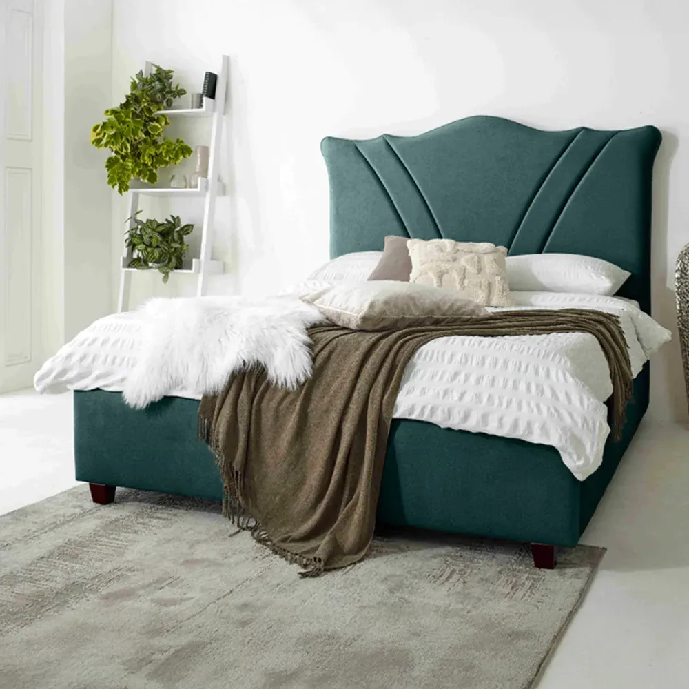 Amaya Small Double Bed Frame - Green, Fabric