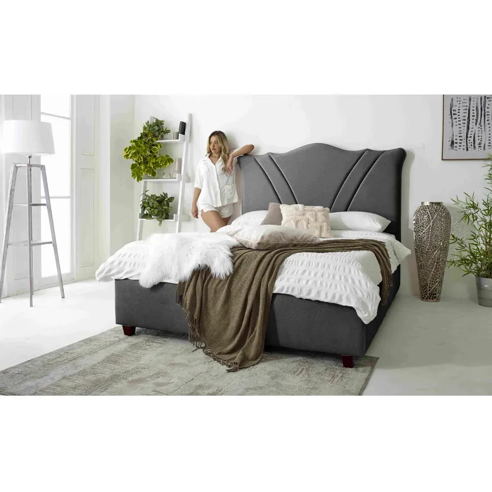 Amaya Small Double Bed Frame - Grey, Fabric