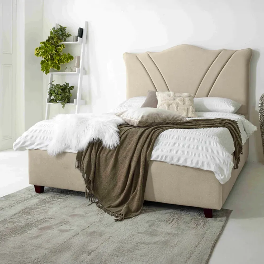 Amaya Small Double Bed Frame - Pearl, Fabric