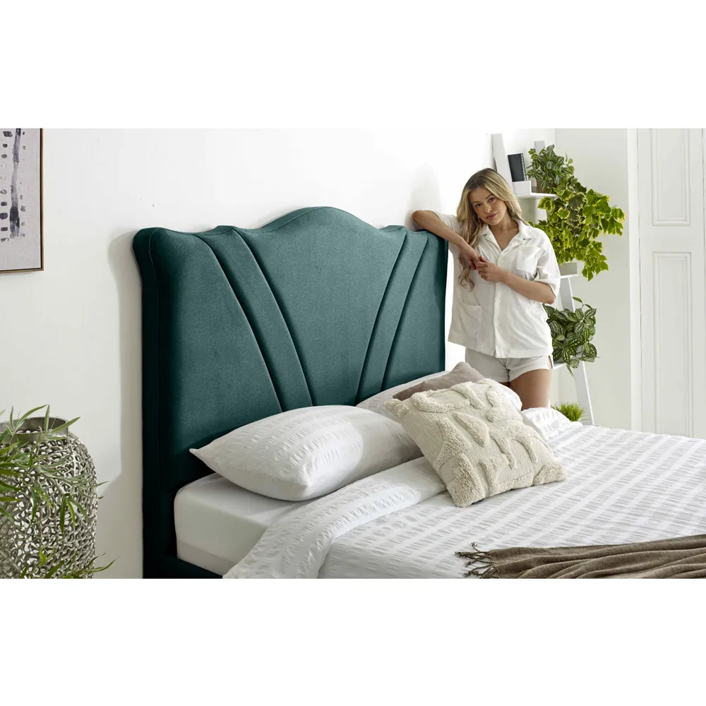 Amaya Super King Size Bed Frame - Green, Fabric
