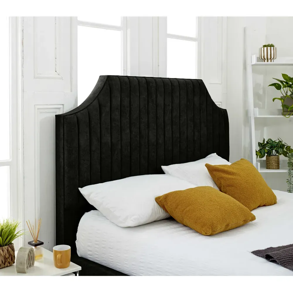 Ascend Double Bed Frame with Lined Headboard - Black, Velvet