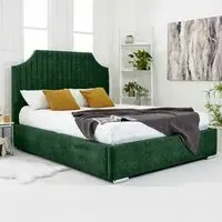 Ascend Double Bed Frame with Lined Headboard - Green, Velvet