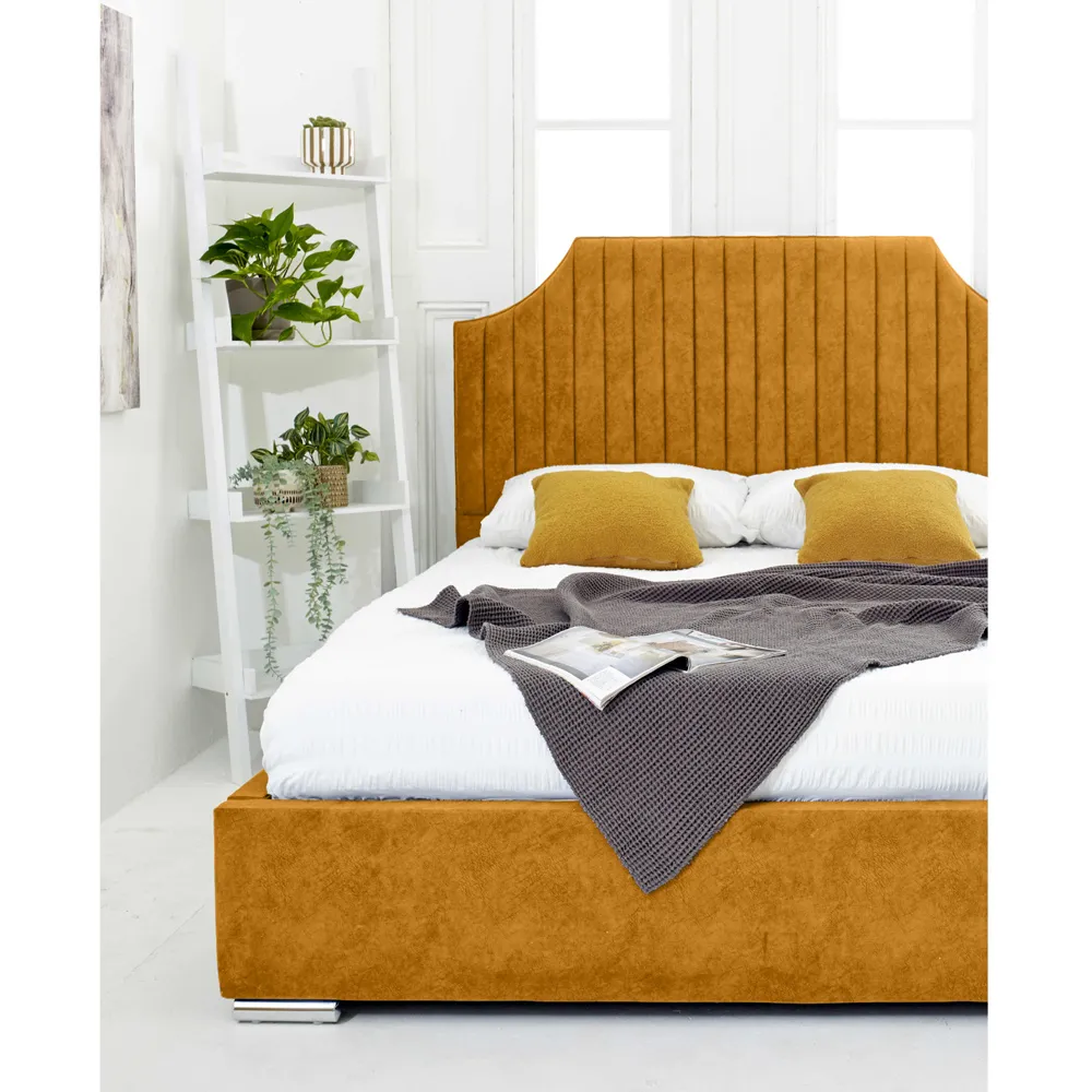 Ascend Double Bed Frame with Lined Headboard - Orange, Velvet