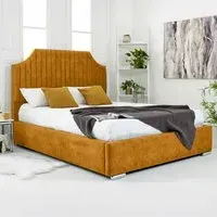 Ascend Double Bed Frame with Lined Headboard - Orange, Velvet