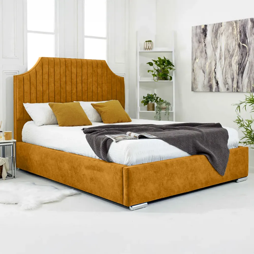 Ascend Double Bed Frame with Lined Headboard - Orange, Velvet
