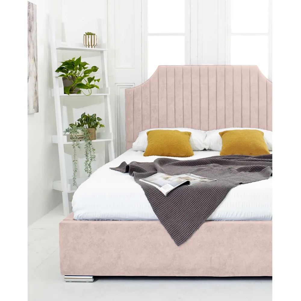 Ascend Double Bed Frame with Lined Headboard - Pink, Velvet