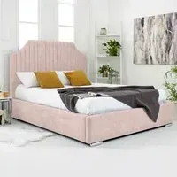 Ascend Double Bed Frame with Lined Headboard - Pink, Velvet
