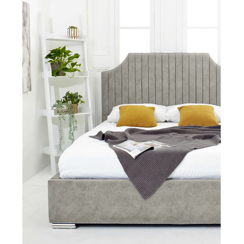 Ascend Double Bed Frame with Lined Headboard - Silver, Velvet