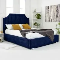 Ascend King Size Bed Frame with Lined Headboard - Blue, Velvet
