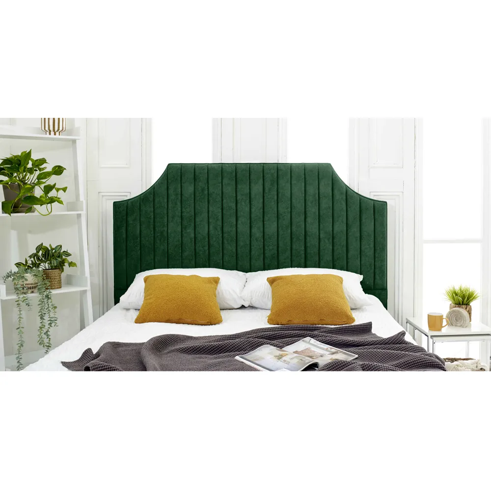 Ascend King Size Bed Frame with Lined Headboard - Green, Velvet