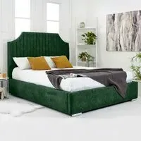 Ascend King Size Bed Frame with Lined Headboard - Green, Velvet