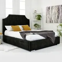Ascend Single Bed Frame with Lined Headboard - Black, Velvet