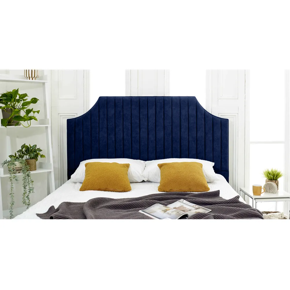 Ascend Single Bed Frame with Lined Headboard - Blue, Velvet