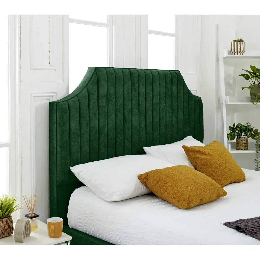 Ascend Single Bed Frame with Lined Headboard - Green, Velvet