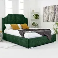 Ascend Single Bed Frame with Lined Headboard - Green, Velvet