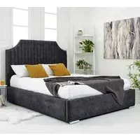 Ascend Single Bed Frame with Lined Headboard - Grey, Velvet