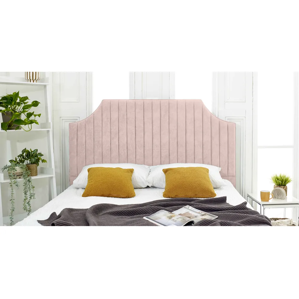 Ascend Single Bed Frame with Lined Headboard - Pink, Velvet